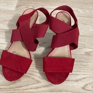 American Eagle Wedge Sandals Womens 8 Red  Cork Platform Elastic Straps BOHO